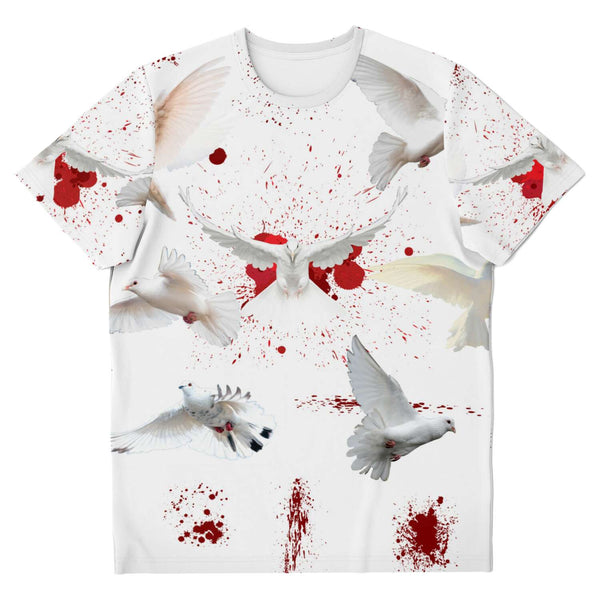 65 MCMLXV Unisex Cosplay Bloody White Doves of Peace Print T-Shirt - 65mcmlxv