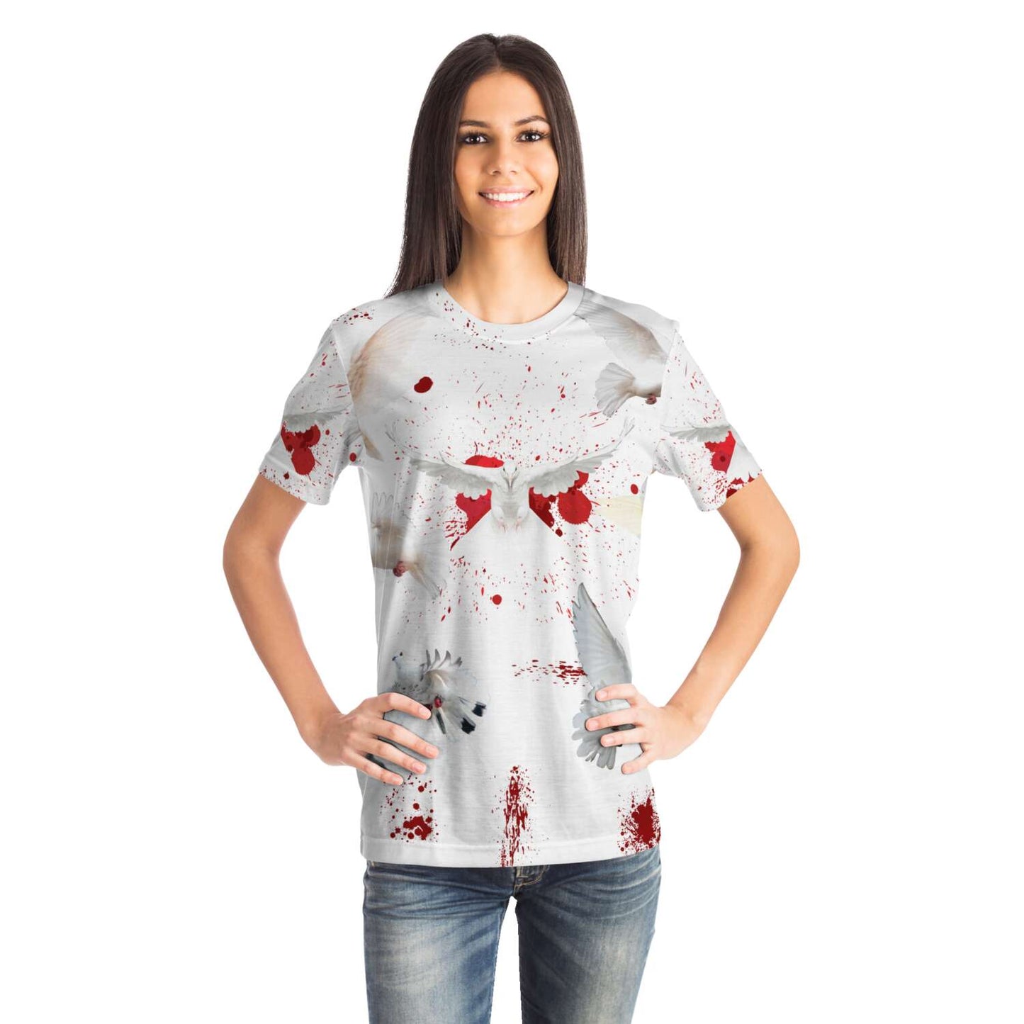 65 MCMLXV Unisex Cosplay Bloody White Doves of Peace Print T-Shirt - 65mcmlxv