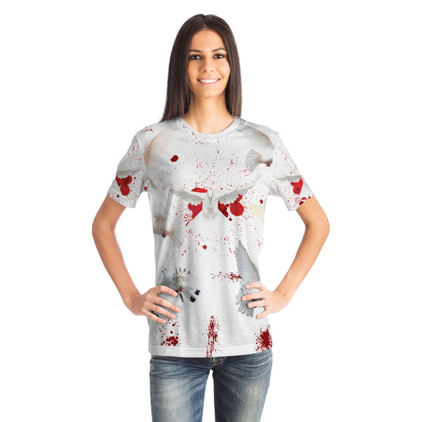 65 MCMLXV Unisex Cosplay Bloody White Doves of Peace Print T-Shirt - 65mcmlxv