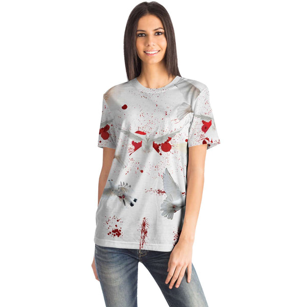 65 MCMLXV Unisex Cosplay Bloody White Doves of Peace Print T-Shirt - 65mcmlxv