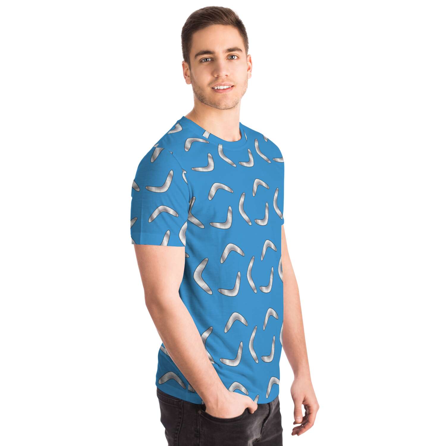 65 MCMLXV Unisex Cosplay Blue Boomerang Toss Print T-Shirt - 65mcmlxv