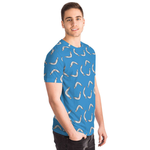 65 MCMLXV Unisex Cosplay Blue Boomerang Toss Print T-Shirt - 65mcmlxv