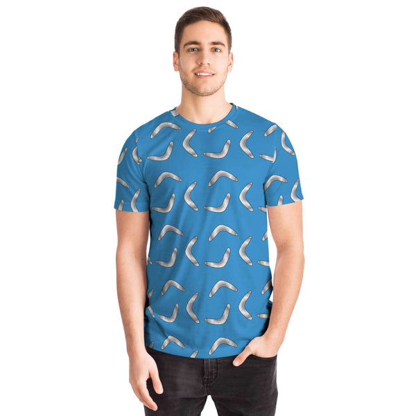 65 MCMLXV Unisex Cosplay Blue Boomerang Toss Print T-Shirt - 65mcmlxv