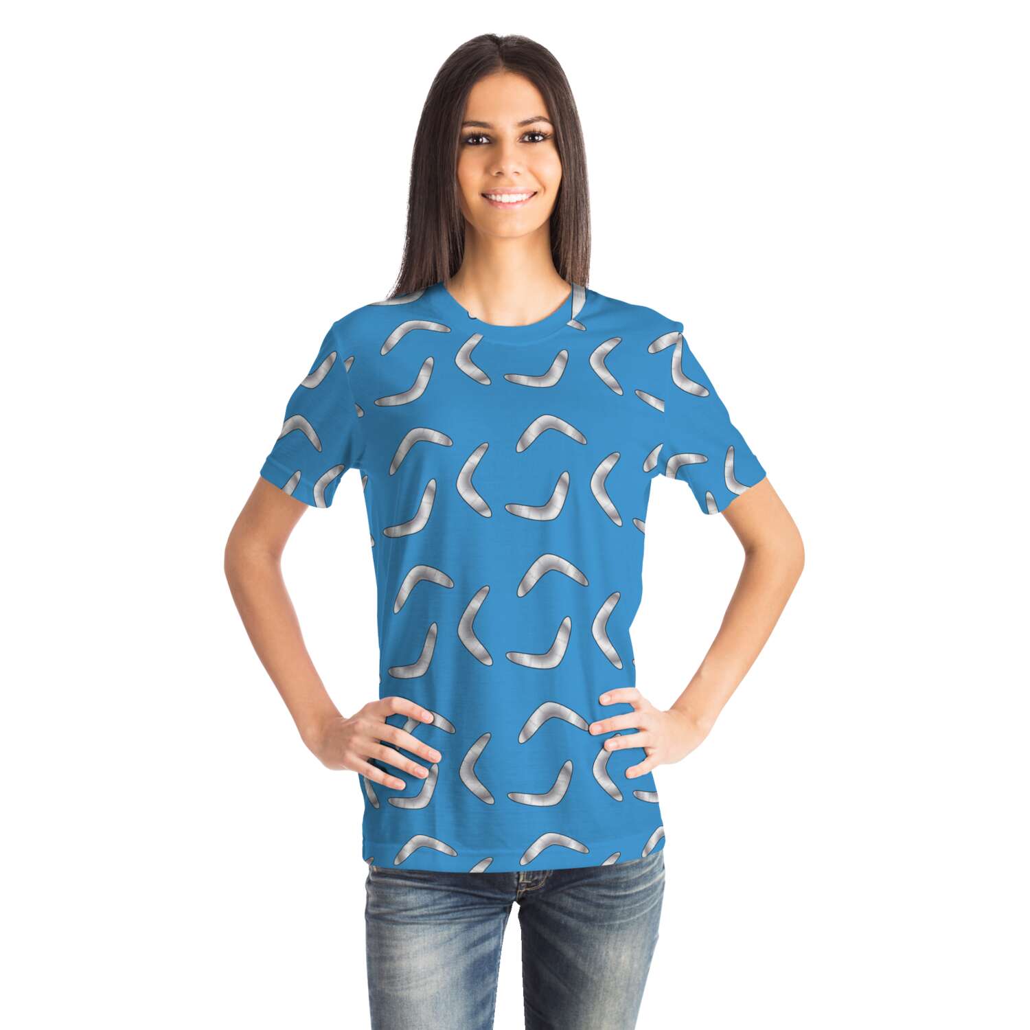 65 MCMLXV Unisex Cosplay Blue Boomerang Toss Print T-Shirt - 65mcmlxv