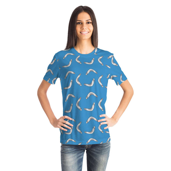 65 MCMLXV Unisex Cosplay Blue Boomerang Toss Print T-Shirt - 65mcmlxv