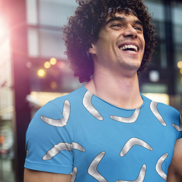 65 MCMLXV Unisex Cosplay Blue Boomerang Toss Print T-Shirt - 65mcmlxv