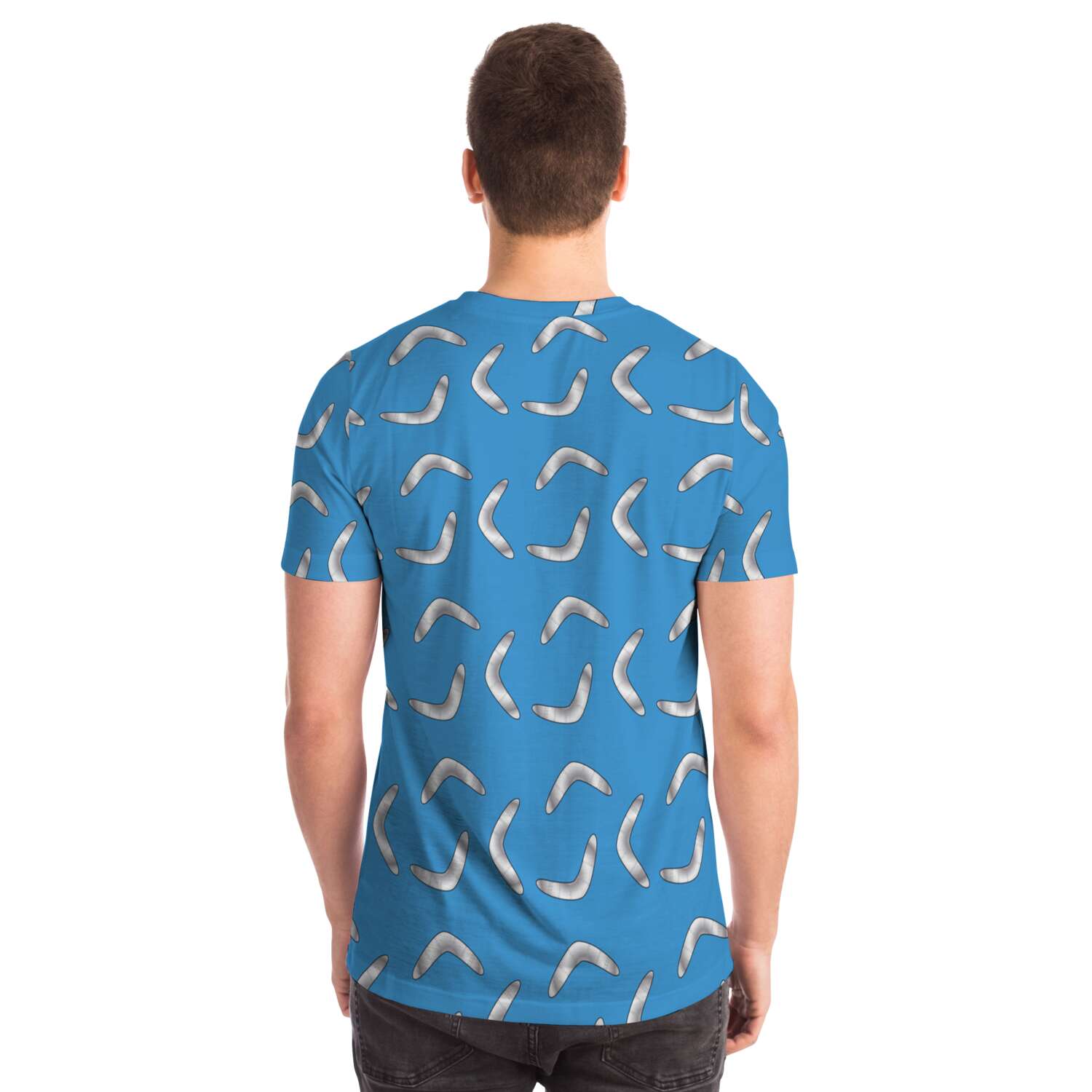 65 MCMLXV Unisex Cosplay Blue Boomerang Toss Print T-Shirt - 65mcmlxv