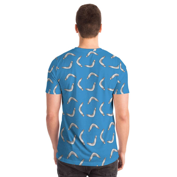65 MCMLXV Unisex Cosplay Blue Boomerang Toss Print T-Shirt - 65mcmlxv