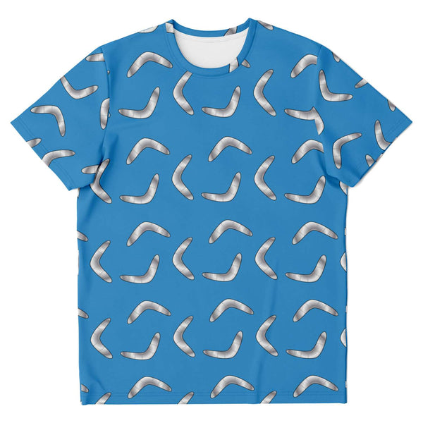 65 MCMLXV Unisex Cosplay Blue Boomerang Toss Print T-Shirt - 65mcmlxv