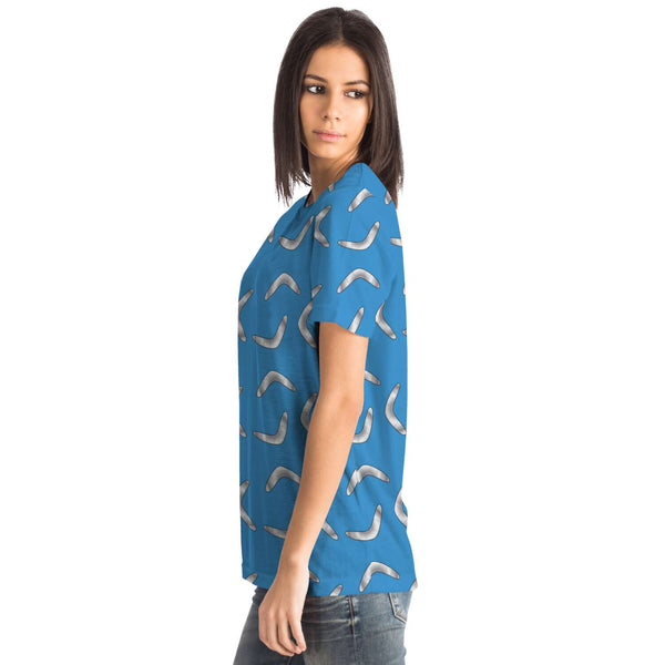 65 MCMLXV Unisex Cosplay Blue Boomerang Toss Print T-Shirt - 65mcmlxv