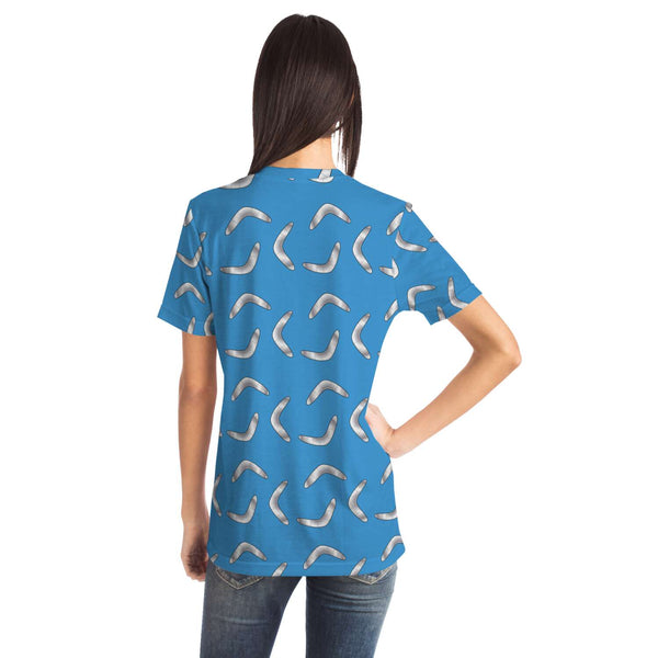 65 MCMLXV Unisex Cosplay Blue Boomerang Toss Print T-Shirt - 65mcmlxv