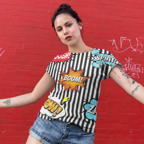 65 MCMLXV Unisex Cosplay Boom! Pow! Comicbook Speech Bubbles Print T-Shirt - 65mcmlxv