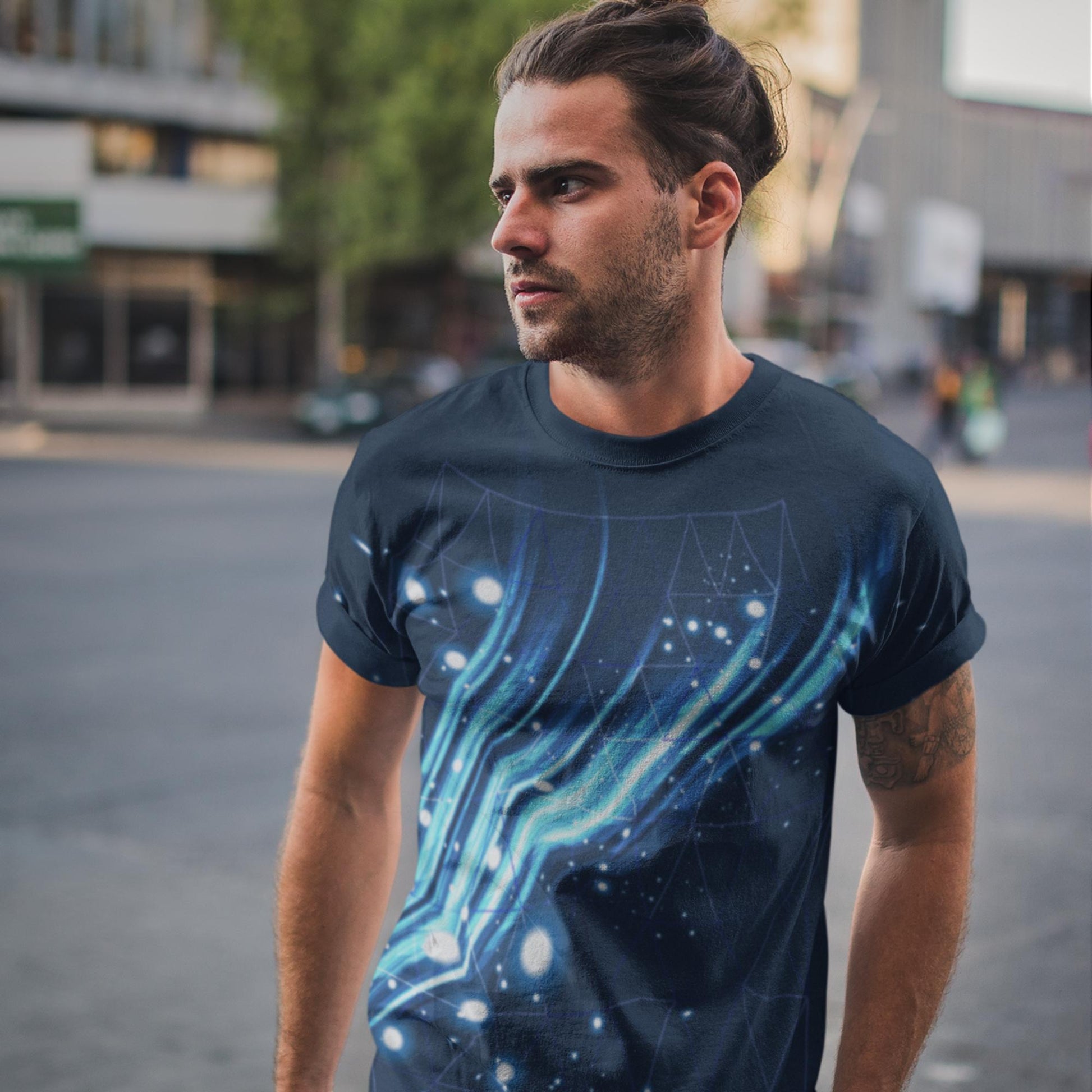 65 MCMLXV Unisex Cosplay Galactic Grid Print T-shirt - 65mcmlxv