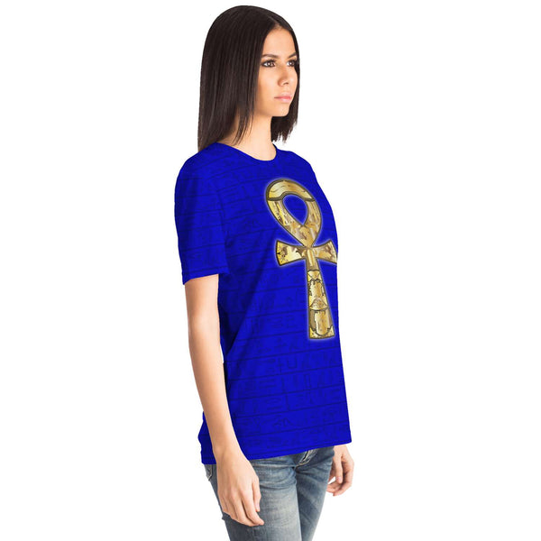 65 MCMLXV Unisex Cosplay Golden Ankh Hieroglyphics Print T-Shirt - 65mcmlxv
