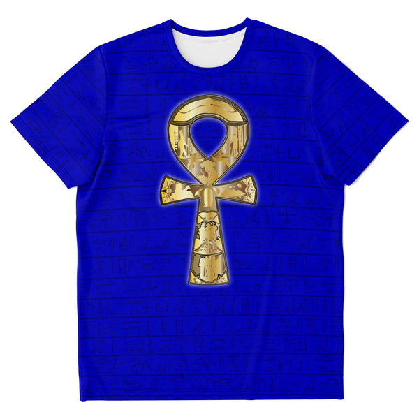 65 MCMLXV Unisex Cosplay Golden Ankh Hieroglyphics Print T-Shirt - 65mcmlxv