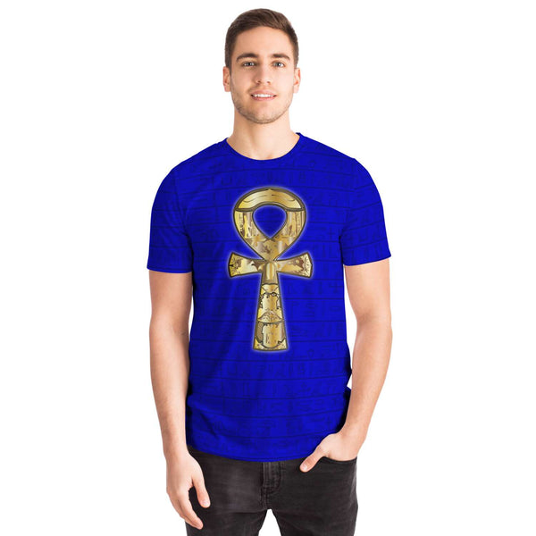 65 MCMLXV Unisex Cosplay Golden Ankh Hieroglyphics Print T-Shirt - 65mcmlxv