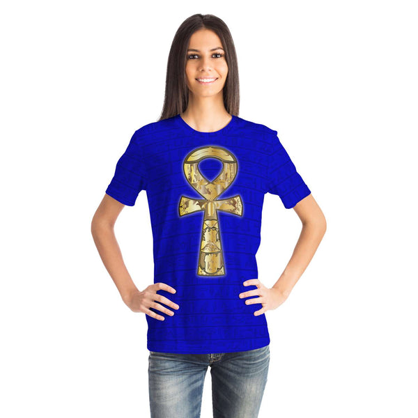 65 MCMLXV Unisex Cosplay Golden Ankh Hieroglyphics Print T-Shirt - 65mcmlxv