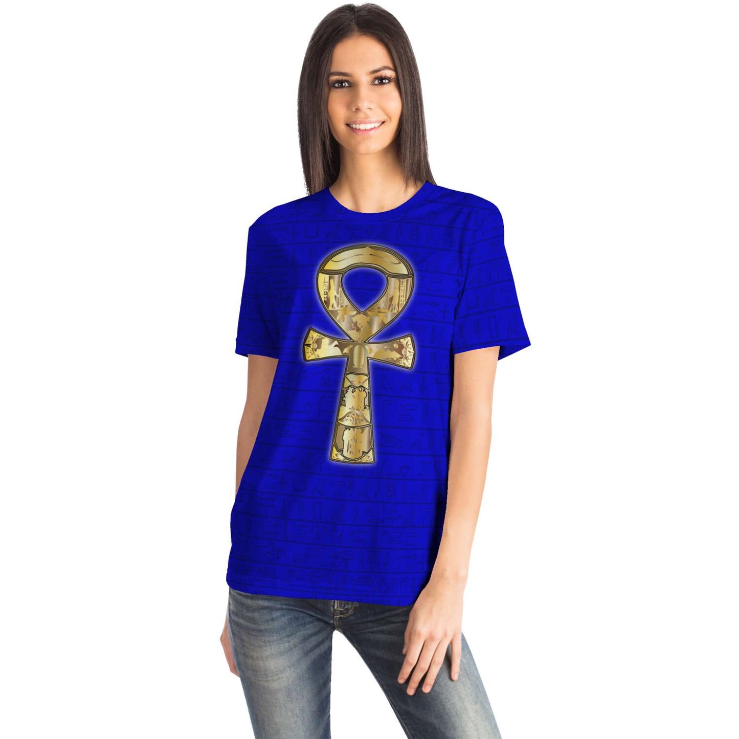65 MCMLXV Unisex Cosplay Golden Ankh Hieroglyphics Print T-Shirt - 65mcmlxv