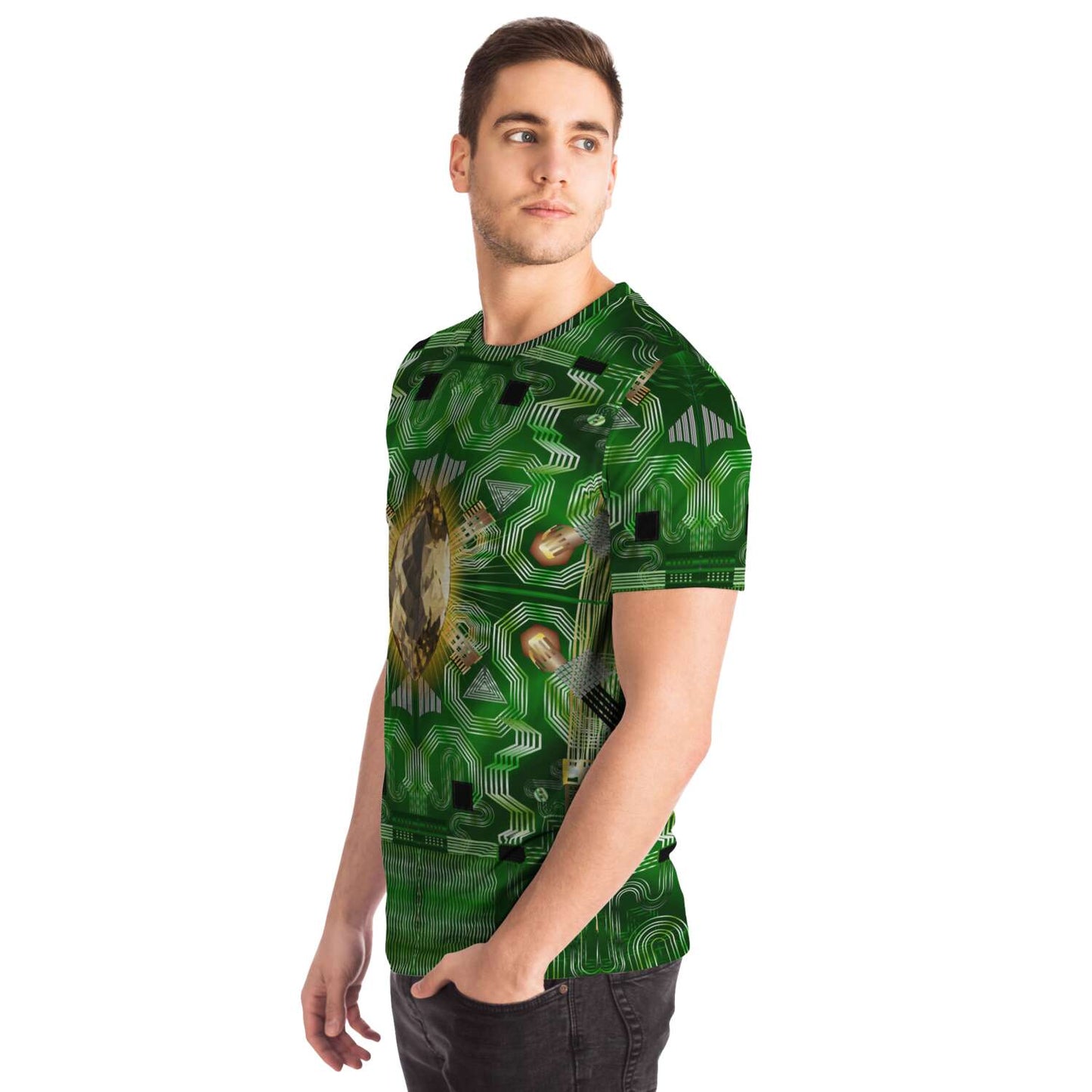 65 MCMLXV Unisex Cosplay Green Motherboard and Yellow Gemstone T-Shirt - 65mcmlxv