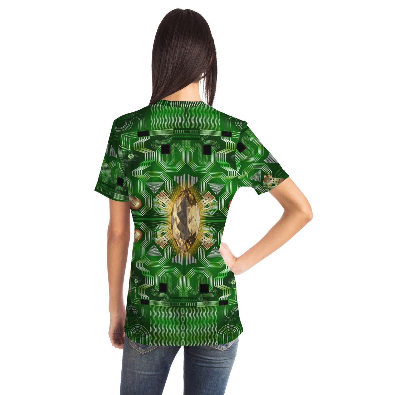 65 MCMLXV Unisex Cosplay Green Motherboard and Yellow Gemstone T-Shirt - 65mcmlxv