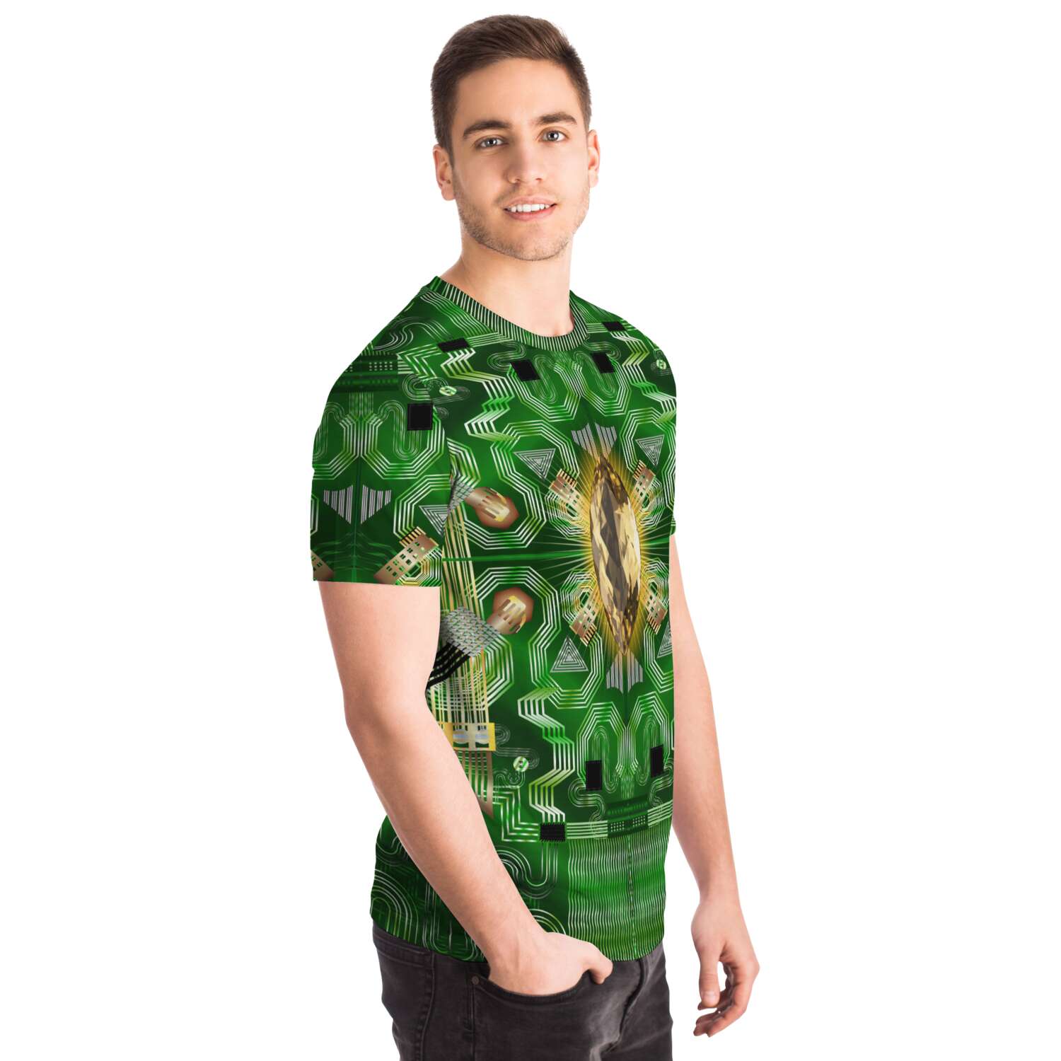 65 MCMLXV Unisex Cosplay Green Motherboard and Yellow Gemstone T-Shirt - 65mcmlxv