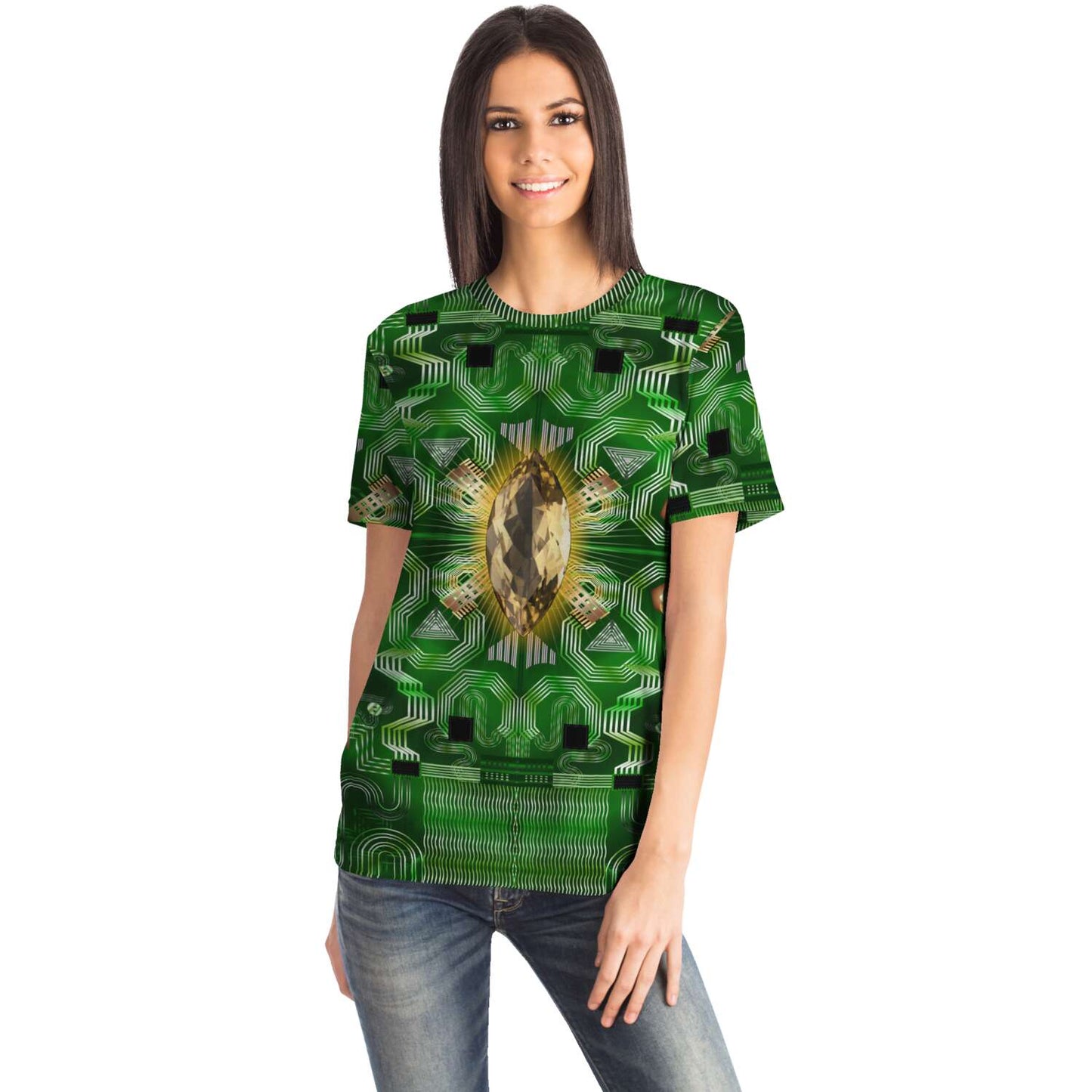 65 MCMLXV Unisex Cosplay Green Motherboard and Yellow Gemstone T-Shirt - 65mcmlxv