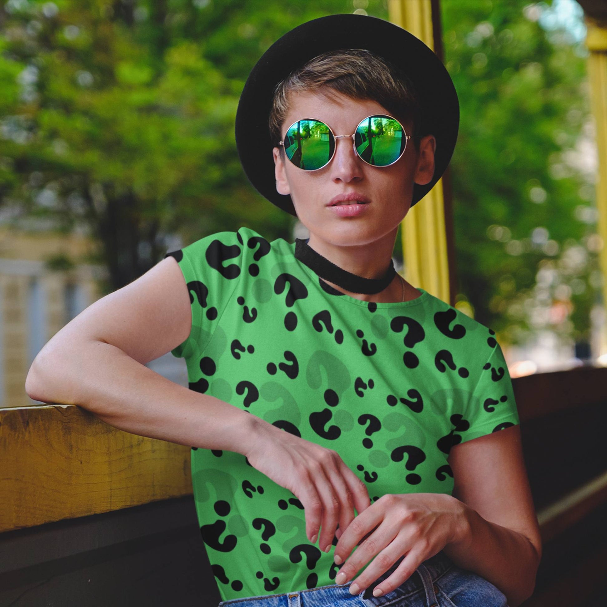 65 MCMLXV Unisex Cosplay Green Question Marks T-Shirt - 65mcmlxv