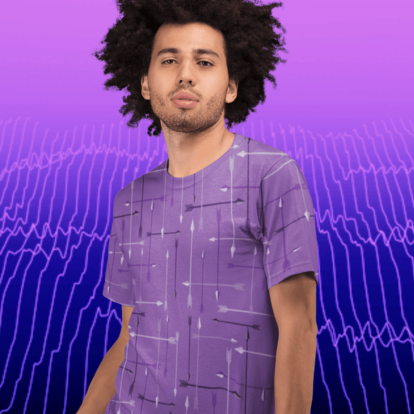 65 MCMLXV Unisex Cosplay Purple Arrows Plaid Print Hawkeye Inspired T-Shirt - 65mcmlxv