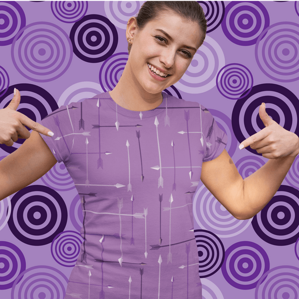 65 MCMLXV Unisex Cosplay Purple Arrows Plaid Print Hawkeye Inspired T-Shirt - 65mcmlxv