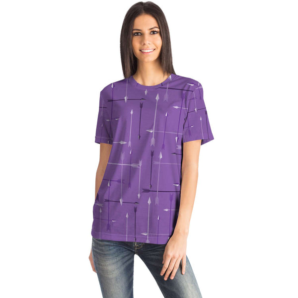 65 MCMLXV Unisex Cosplay Purple Arrows Plaid Print Hawkeye Inspired T-Shirt - 65mcmlxv