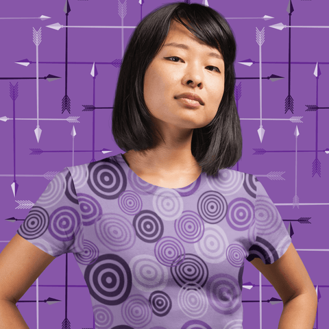 65 MCMLXV Unisex Cosplay Purple Target Practice Hawkeye Inspired Print T-Shirt - 65mcmlxv