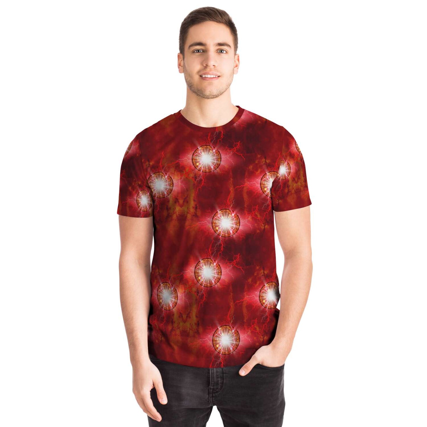 65 MCMLXV Unisex Cosplay Scarlet Red Chaos Magic Energy Spheres Print T-Shirt - 65mcmlxv