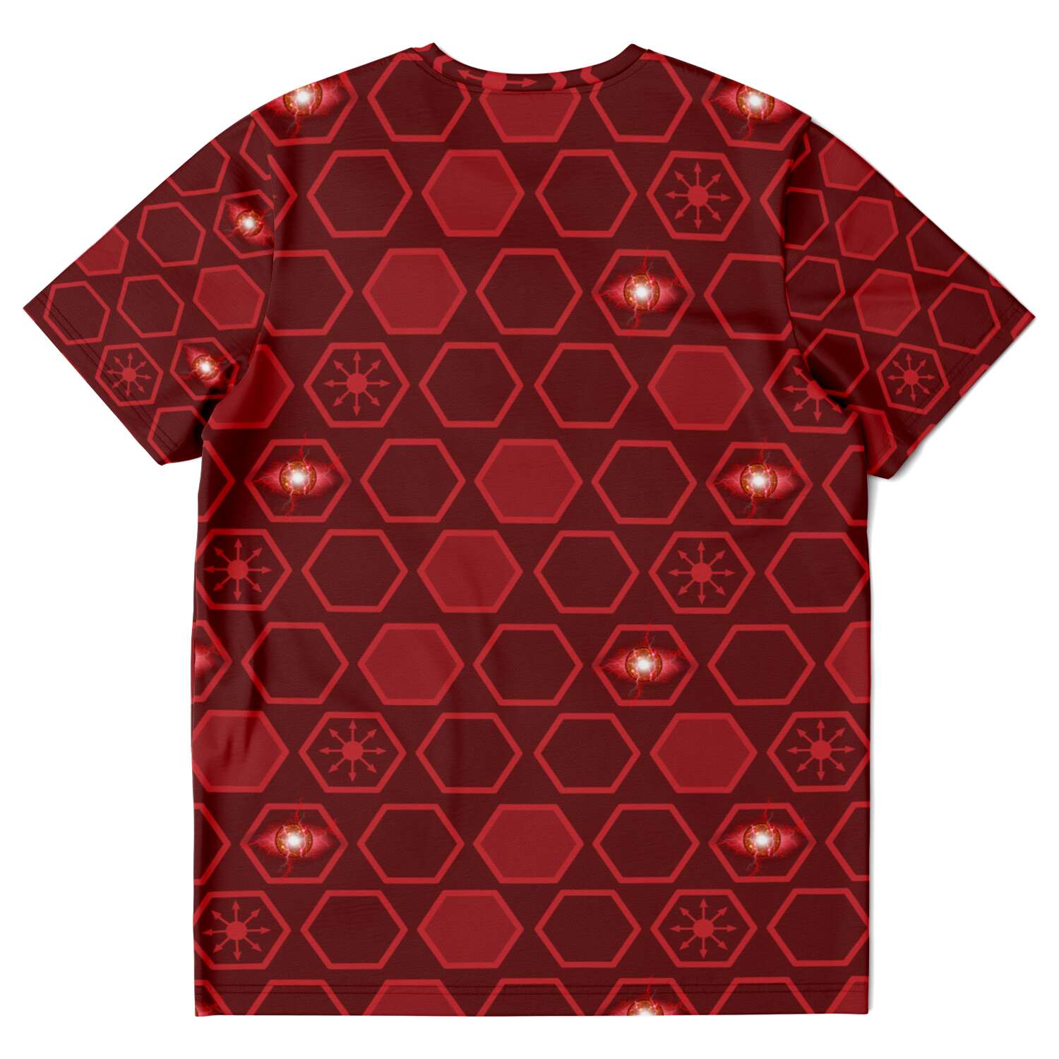 65 MCMLXV Unisex Cosplay Scarlet Red Hexagon Chaos Print T-Shirt - 65mcmlxv