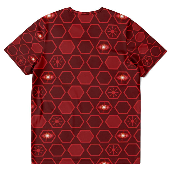 65 MCMLXV Unisex Cosplay Scarlet Red Hexagon Chaos Print T-Shirt - 65mcmlxv