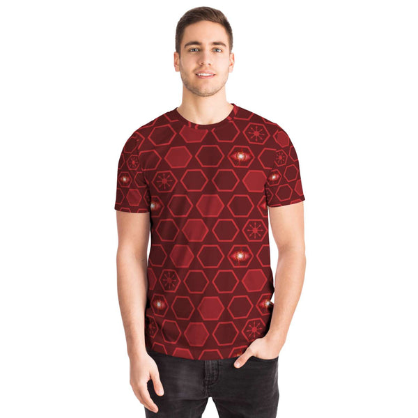 65 MCMLXV Unisex Cosplay Scarlet Red Hexagon Chaos Print T-Shirt - 65mcmlxv
