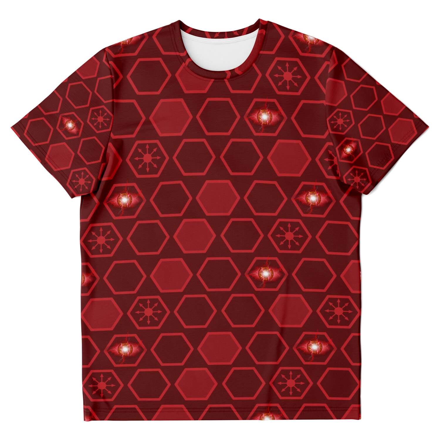 65 MCMLXV Unisex Cosplay Scarlet Red Hexagon Chaos Print T-Shirt - 65mcmlxv