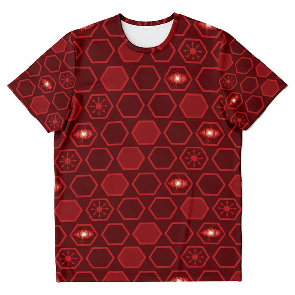 65 MCMLXV Unisex Cosplay Scarlet Red Hexagon Chaos Print T-Shirt - 65mcmlxv