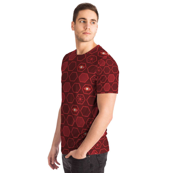 65 MCMLXV Unisex Cosplay Scarlet Red Hexagon Chaos Print T-Shirt - 65mcmlxv