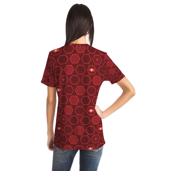 65 MCMLXV Unisex Cosplay Scarlet Red Hexagon Chaos Print T-Shirt - 65mcmlxv