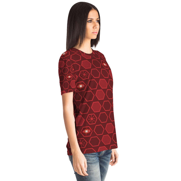 65 MCMLXV Unisex Cosplay Scarlet Red Hexagon Chaos Print T-Shirt - 65mcmlxv