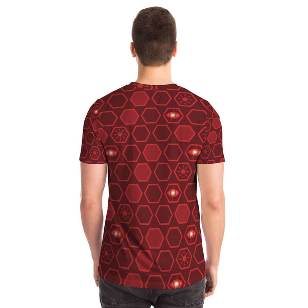 65 MCMLXV Unisex Cosplay Scarlet Red Hexagon Chaos Print T-Shirt - 65mcmlxv