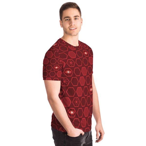 65 MCMLXV Unisex Cosplay Scarlet Red Hexagon Chaos Print T-Shirt - 65mcmlxv