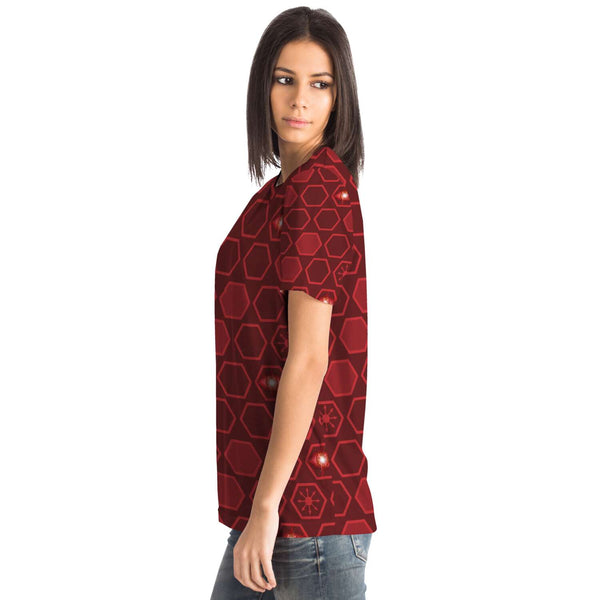 65 MCMLXV Unisex Cosplay Scarlet Red Hexagon Chaos Print T-Shirt - 65mcmlxv