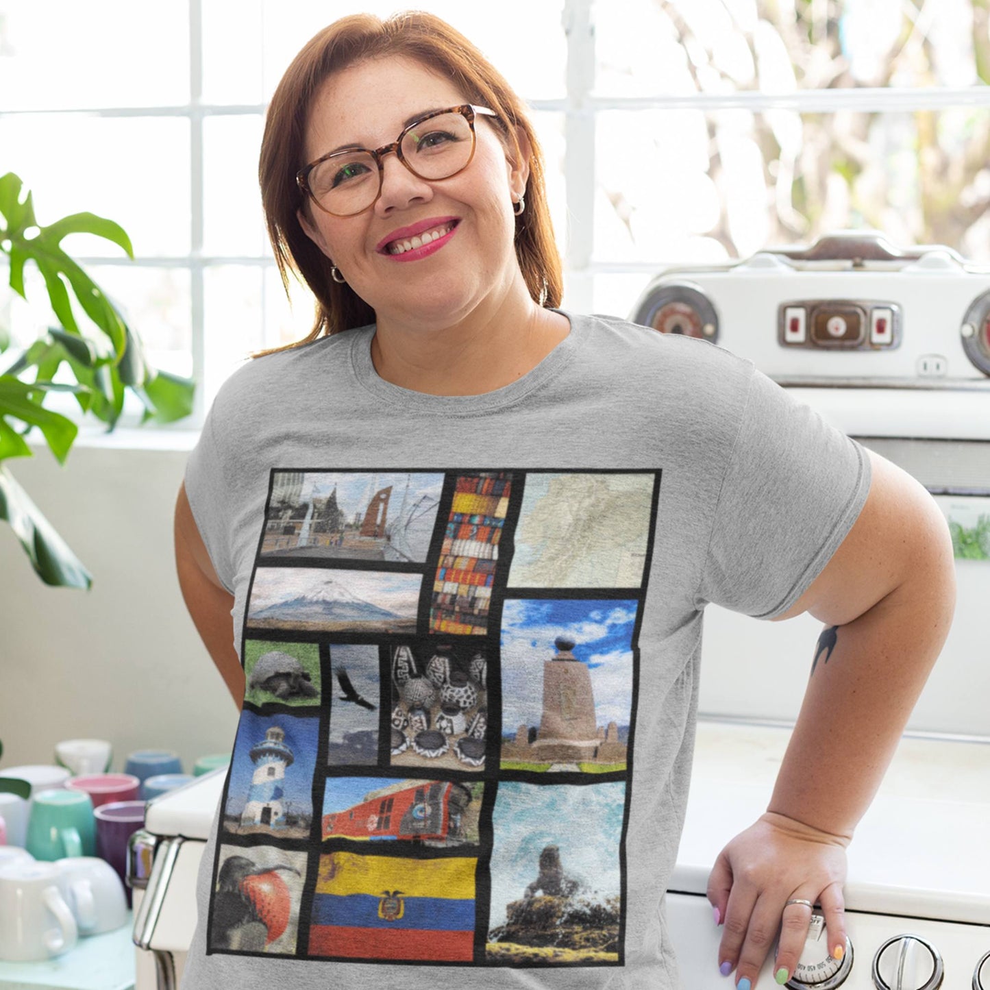 65 MCMLXV Unisex Ecuador Postcard Collage Graphic T-Shirt - 65mcmlxv