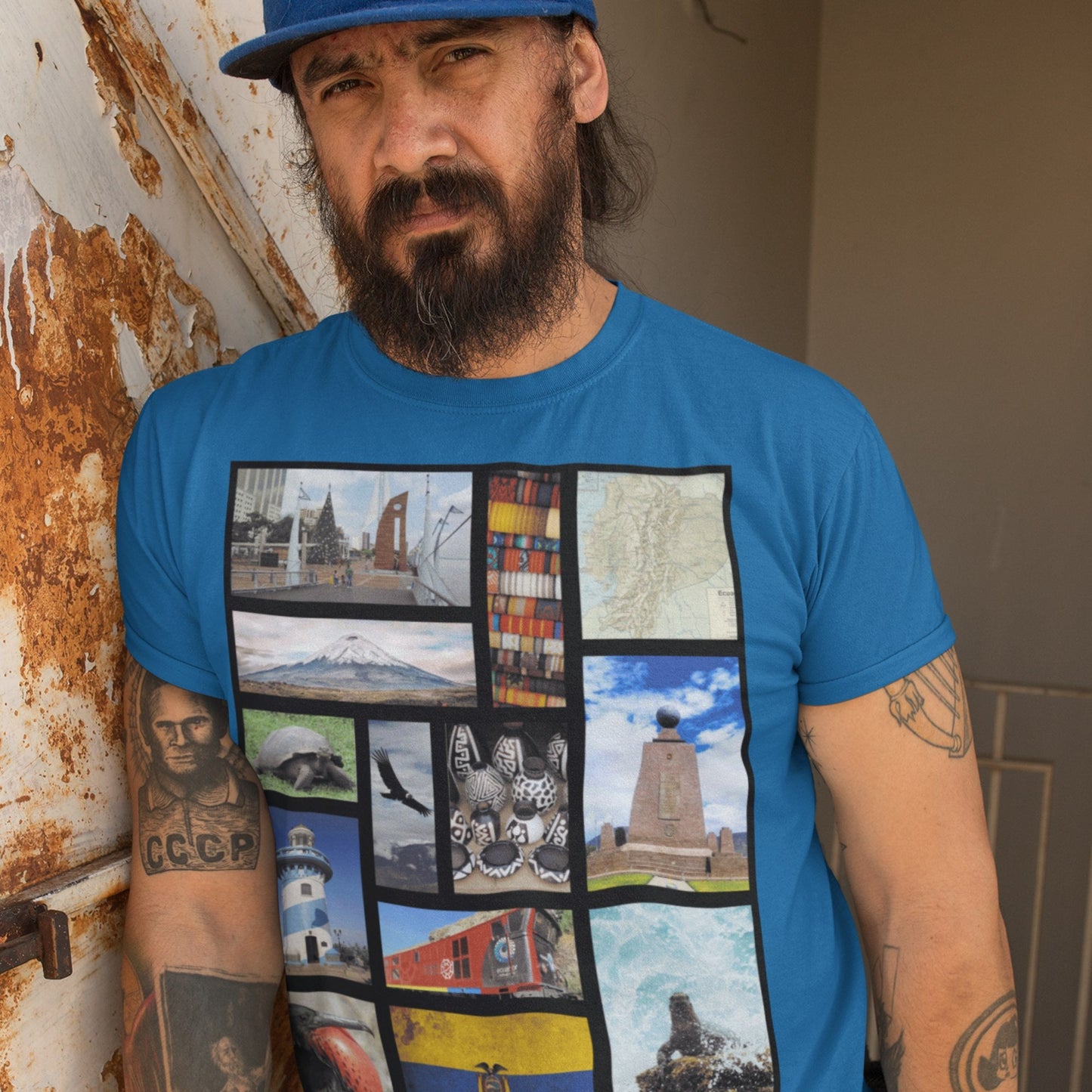 65 MCMLXV Unisex Ecuador Postcard Collage Graphic T-Shirt - 65mcmlxv
