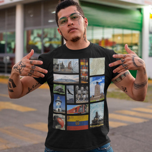 65 MCMLXV Unisex Ecuador Postcard Collage Graphic T-Shirt - 65mcmlxv