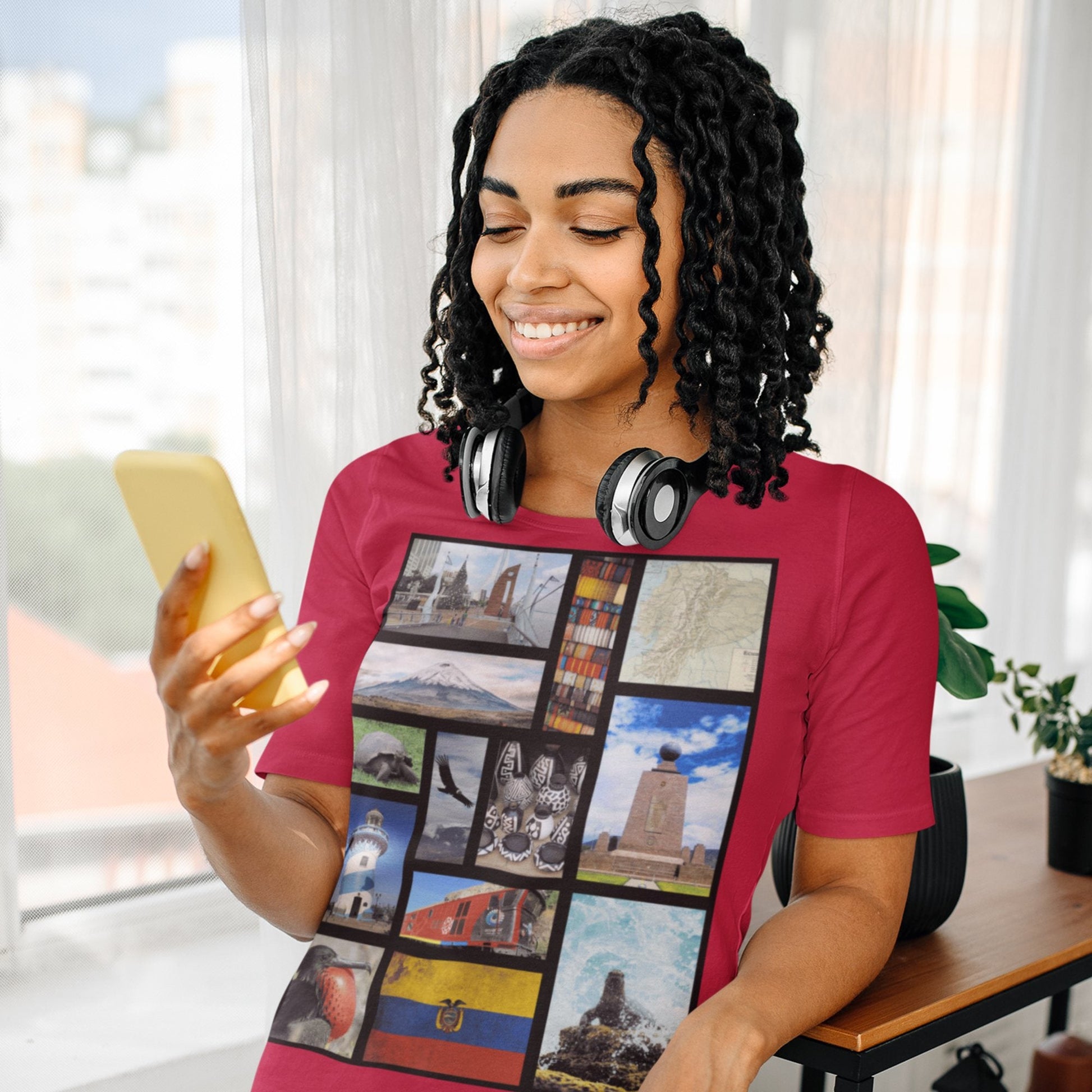 65 MCMLXV Unisex Ecuador Postcard Collage Graphic T-Shirt - 65mcmlxv