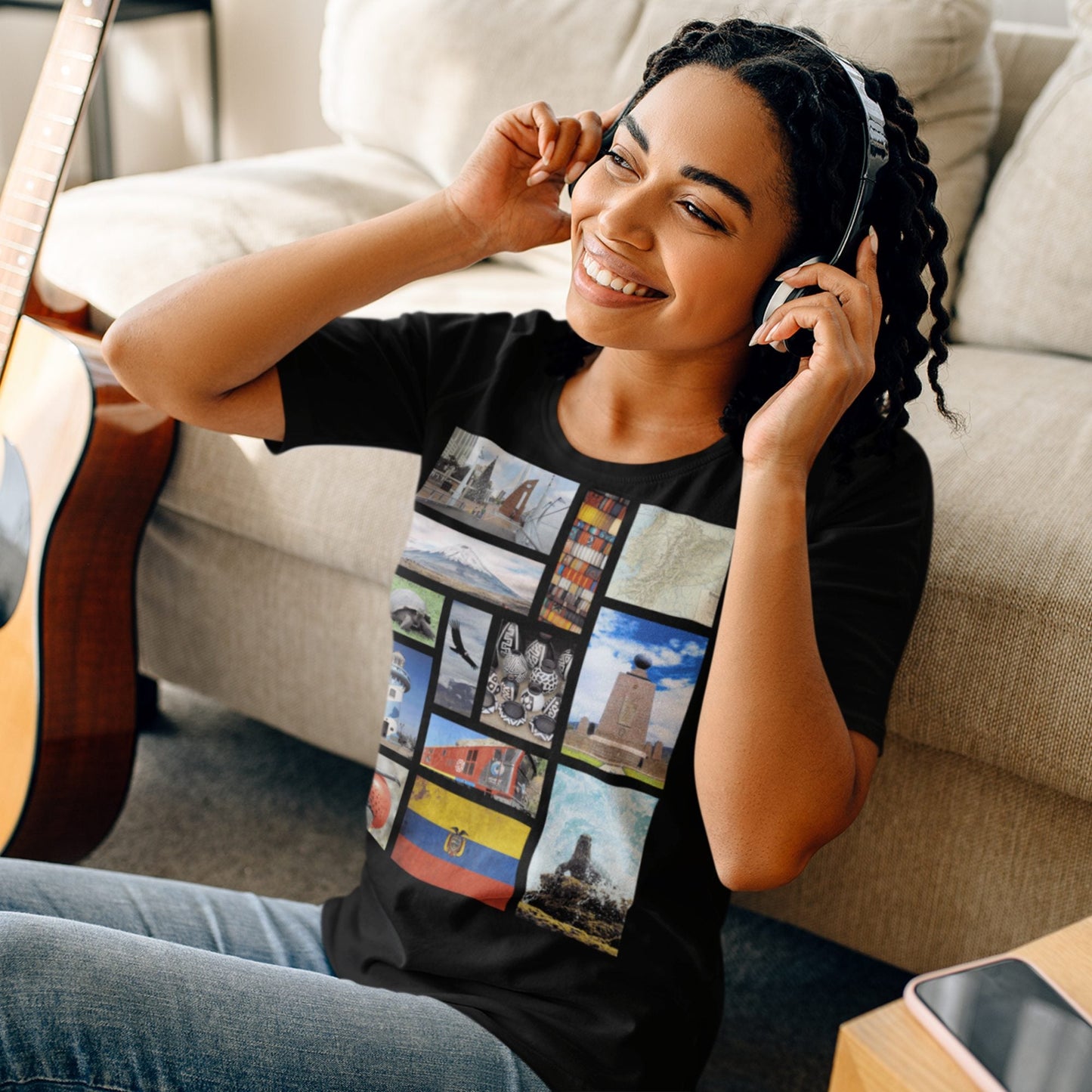 65 MCMLXV Unisex Ecuador Postcard Collage Graphic T-Shirt - 65mcmlxv