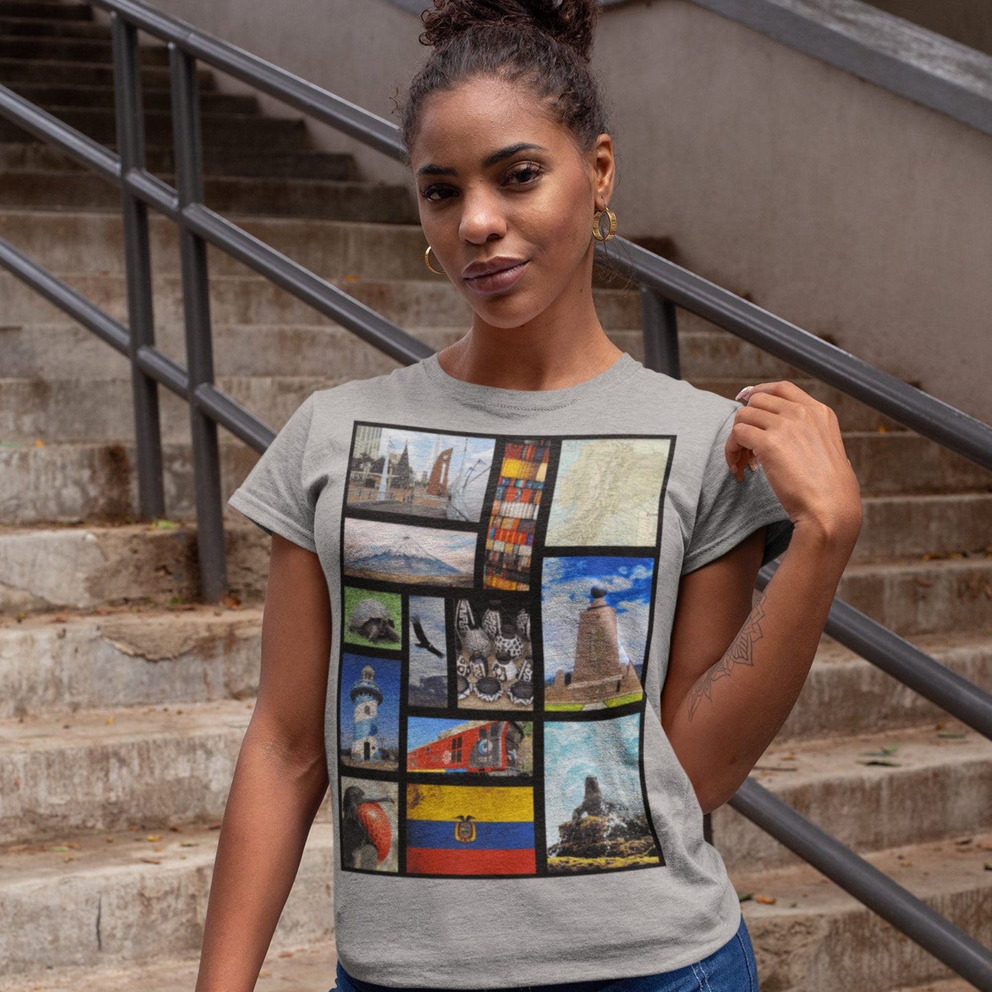65 MCMLXV Unisex Ecuador Postcard Collage Graphic T-Shirt - 65mcmlxv