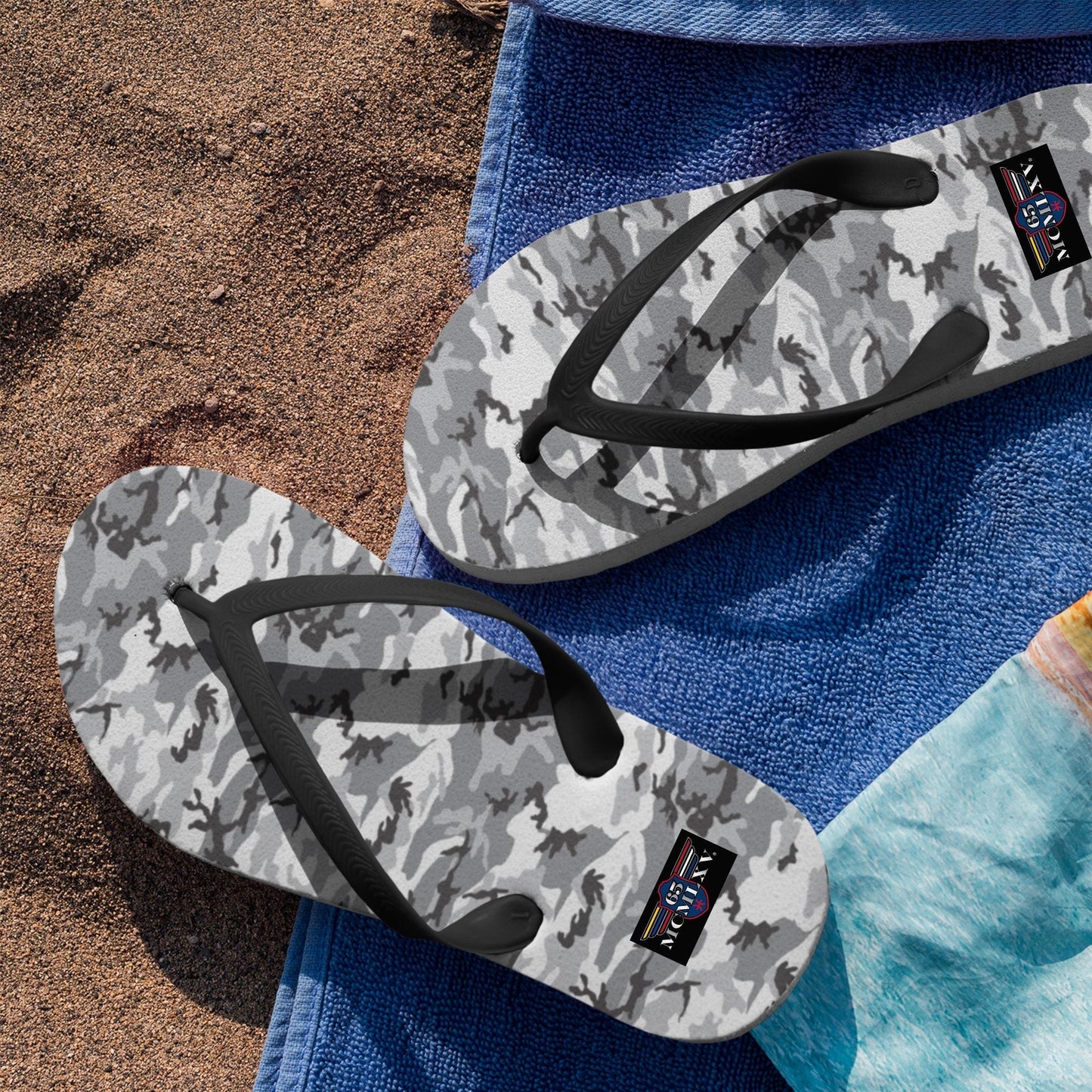 65 MCMLXV Unisex Grey Camouflage Print Flip - Flops - 65mcmlxv